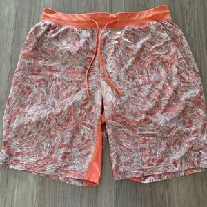 LULULEMON T.H.E. SHORT 9" LINERLESS PARALLEL DIVIDE WARM CORAL ORANGE GRAY LARGE